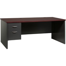 Lorell Fortress Modular Series Left-Pedestal Desk - 72" x 36" , 1.1" Top - 2 x Box, File Drawer(s) - Single Pedestal on Left Side - Material: Steel - Finish: Mahogany Laminate, Charcoal - Scratch Resistant, Stain Resistant, Ball-bearing Suspension, Grommet, Handle, Cord Management, Adjustable Glide, Lockable Drawer