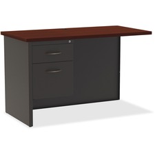 Lorell Fortress Modular Series Left Return - 48" x 24" , 1.1" Top - 2 x Box, File Drawer(s) - Single Pedestal on Left Side - Material: Steel - Finish: Mahogany Laminate, Charcoal - Scratch Resistant, Stain Resistant, Ball-bearing Suspension, Grommet, Handle, Cord Management, Adjustable Glide, Lockable Drawer