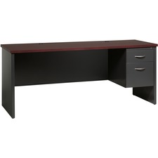 Lorell Fortress Modular Series Right-pedestal Credenza - 72" x 24" , 1.1" Top - 2 x Box, File Drawer(s) - Single Pedestal on Right Side - Material: Steel - Finish: Mahogany Laminate, Charcoal - Scratch Resistant, Stain Resistant, Ball-bearing Suspension, Grommet, Handle, Cord Management, Adjustable Glide, Lockable Drawer