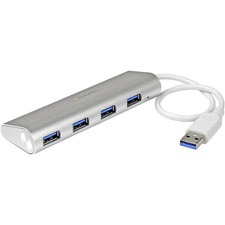 StarTech.com 4 Port Portable USB 3.0 Hub with Built-in Cable - 5Gbps - Aluminum and Compact USB Hub - Add four USB 3.0 (5Gbps) ports to your MacBook using this silver Apple style hub - 4 Port Portable USB 3.0 Hub with Built-in Cable - Aluminum and compact USB Hub - Silver Apple style USB 3 Hub perfect for MacBook - Rugged design and travel friendly