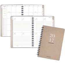 At-A-Glance Collection Large Weekly/Monthly Planner - Julian - Monthly, Weekly - 1.1 Year - January 2017 till January 2018 - 2 Week Double Page Layout - 8 3/8" x 11" - Wire Bound - Khaki - Faux Leather, Poly - Storage Pocket, Reference Calendar, Tabbed, N