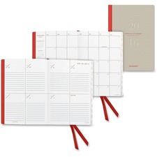 At-A-Glance Collection Weekly/Monthly Casebound Planner - Julian - Monthly, Weekly - 1.1 Year - January 2016 till January 2017 - 1 Week, 1 Month Double Page Layout - 5 1/4" x 8 1/4" - Wire Bound - Khaki - Linen - Storage Pocket, Reference Calendar, Bookma