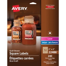 Avery Kraft Brown Square Labels - 2" Width x 2" Length - Square - Laser, Inkjet - Brown - Kraft - 12 / Sheet - 240 / Pack
