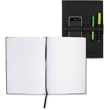 Hilroy Cambridge Tech Large Business Notebook - 60 Pages - Case Bound - Ruled - 11" (279.40 mm) x 7.69" (195.26 mm) - Black Cover - Hard Cover, Stiff-back, Sturdy, Pen Holder, Ribbon Marker, Wear Resistant, Tear Resistant, Durable Cover, Bungee - 1 Each