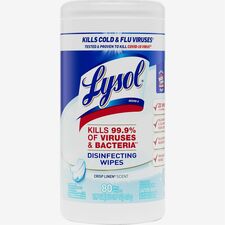 Lysol Disinfecting Wipes - For Multipurpose, Multi Surface - Crisp Linen Scent - 7" Length x 7.25" Width - 80 / Canister - 1 Each - Disinfectant, Pre-moistened, Deodorize, Antibacterial - White