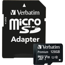 Verbatim 128GB Premium microSDXC Memory Card with Adapter, UHS-I Class 10 - 45 MB/s Read - Lifetime Warranty