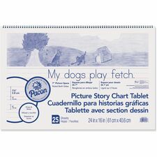 Pacon Ruled Picture Story Chart Tablet - 25 Sheets - Spiral Bound - Both Side Ruling Surface - Ruled - 1.50" Ruled - 7" Picture Story Space - 24" x 16" - White Paper - Punched - Recycled - 1 Each