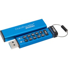 Kingston 16GB DataTraveler 2000 USB 3.1 Flash Drive - 16 GB - USB 3.1 - Blue - 256-bit AES - 1 Each