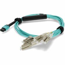 AddOn 5m MPO (Female) to 8xLC (Male) 8-Strand Aqua OM4 Fiber Fanout Cable