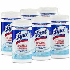 Lysol Disinfecting Wipes - Crisp Linen Scent - 7" Length x 7.25" Width - 80 / Canister - 6 / Carton - Disinfectant, Pre-moistened, Deodorize, Antibacterial - White