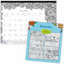 Blueline DoodlePlan Desk Pad - Botanica - Julian - Monthly - January 2022 till December 2022 - 1 Month Single Page Layout - Desk Pad - White - Chipboard - Eyelet, Tear-off, Compact, Reinforced - 22" x 17