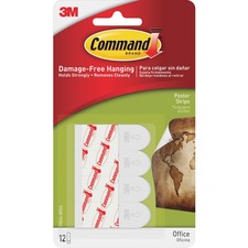 Command Small Poster Strips - 1.75" Length x 0.63" Width - 31.3 mil Thickness - Foam - 12 / Pack - White