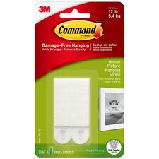 Command Medium Picture Hanging Strips - 2.75" Length x 0.63" Width - 100 mil Thickness - Foam - 8 / Pack - White