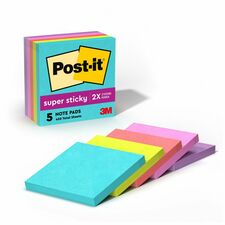 Post-it® Super Sticky Notes - Supernova Neons Color Collection - 3" x 3" - Square - 90 Sheets per Pad - Aqua Splash, Acid Lime, Guava, Tropical Pink, Iris Infusion - Paper - Recyclable, Repositionable - 5 / Pack