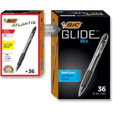 BIC Glide Bold - Bold Pen Point - 1.6 mm Pen Point Size - Refillable - Retractable - Black - Black Barrel - Tungsten Carbide Tip - 36 / Box