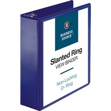 Business Source D-Ring View Binder - 3" Binder Capacity - Slant D-Ring Fastener(s) - Internal Pocket(s) - Navy - Clear Overlay, Labeling Area, Lay Flat, Pocket - 1 Each