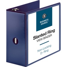 Business Source D-Ring View Binder - 5" Binder Capacity - Slant D-Ring Fastener(s) - Internal Pocket(s) - Navy - Clear Overlay, Labeling Area, Lay Flat, Pocket - 1 Each