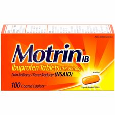 Motrin IB Ibuprofen Tablets - For Fever, Common Cold, Headache, Backache, Muscular Pain, Arthritis, Toothache - 100 / Box