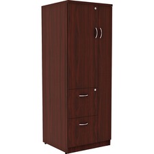 Lorell Essentials/Revelance Tall Storage Cabinet - 23.6" x 23.6"65.6" Cabinet, 0.5" Compartment - 2 x Storage Drawer(s) - 1 Door(s) - Finish: Mahogany, Laminate