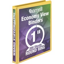 Samsill Economy 1" Round-Ring View Binder - 1" Binder Capacity - 200 Sheet Capacity - Round Ring Fastener(s) - Inside Front & Back Pocket(s) - Board, Vinyl - Yellow - 10.72 oz - Recycled - Rust Resistant, Rigid, Clear Overlay, Flexible, Exposed Rivet, Hinged - 1 Each