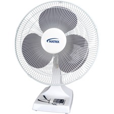 Matrix Desk Fan - 16" (406.40 mm) Fan Diameter - 3 Speed - Oscillating, Topple Resistant Base - White