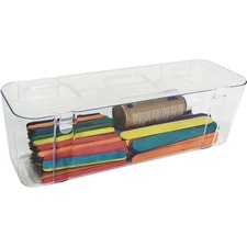 Deflecto Stackable Caddy Organizer Canister - 4.4" (111 mm) Height x 13.2" (336 mm) Width x 4" (102 mm) Depth - Clear - 1 Each