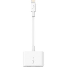 Belkin Lightning Audio + Charge RockStar - 4.5" Lightning Audio/Power Cable for iPhone, iPad - First End: 1 x Lightning - Male - Second End: 2 x Lightning - Female - MFI - Shielding - White - 1