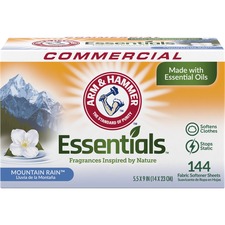 Arm & Hammer Essentials Fabric Softener Sheets - Mountain Rain Scent - 144 / Box - 864 / Carton - Long Lasting, Anti-static, Pleasant Scent, Machine Washable, Durable - White