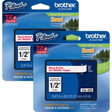 Brother P-touch TZe Laminated Tape Cartridges - 1/2" - Rectangle - White - 2 / Bundle