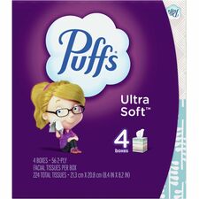 Puffs Ultra Soft Facial Tissue - 2 Ply - White - 56 Per Box - 4 / Pack