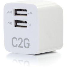 C2G 2-Port USB Wall Charger - AC to USB Adapter, 5V 2.1A Output - 120 V AC, 230 V AC Input - 5 V DC Output - 2.10 A