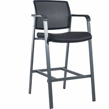 Lorell Mesh Back Guest Stool with Arms - Black Fabric Seat - Square Base - 1 Each