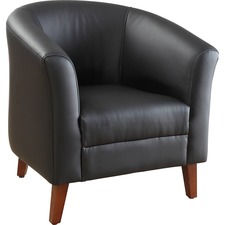 Lorell Barrel Armchair - Four-legged Base - Black - Bonded Leather - Armrest - 1 Each