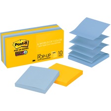 Post-it® Super Sticky Dispenser Notes - New York Color Collection - 3" x 3" - Square - 90 Sheets per Pad - Unruled - Yellow, Blue - Self-adhesive, Self-stick - 10 / Pack