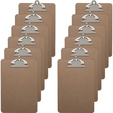 Business Source Mini Clipboard with Standard Metal Clip - Standard - 6" x 9" - Hardboard - Brown - 12 / Box