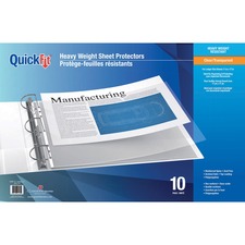 QuickFit Sheet Protector - For Ledger 17" x 11" Sheet - 3 x Holes - Rectangular - Clear - Polypropylene - 10 / Pack