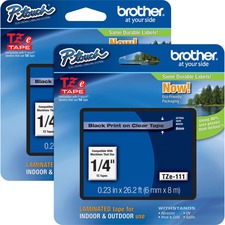 Brother P-touch TZe Laminated Tape Cartridges - 15/64" Width - Rectangle - Clear, Black - 2 / Bundle - Water Resistant - Grease Resistant, Grime Resistant, Temperature Resistant, Sunlight Resistant, Heat Resistant, Cold Resistant, Fade Resistant, Tear Resistant