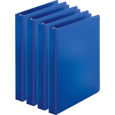 Business Source Basic Round Ring Binder - 1" Binder Capacity - Letter - 8 1/2" x 11" Sheet Size - 225 Sheet Capacity - 3 x Round Ring Fastener(s) - Inside Front & Back Pocket(s) - Chipboard, Polypropylene - Dark Blue - 12.80 oz - Sturdy, Exposed Rivet, Non Locking Mechanism, Open and Closed Triggers - 4 / Bundle