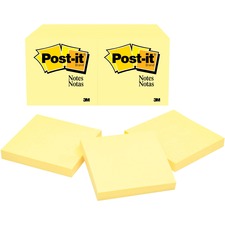 Post-it® Notes Original Notepads - 3" x 3" - Square - 100 Sheets per Pad - Unruled - Canary Yellow - Paper - Self-adhesive, Repositionable - 24 / Bundle