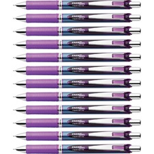 EnerGel EnerGel RTX Liquid Gel Pens - Fine Pen Point - 0.5 mm Pen Point Size - Needle Pen Point Style - Refillable - Retractable - Violet Gel-based Ink - Blue Stainless Steel Barrel - Metal Tip - 1 Dozen