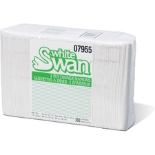White Swan Single-Ply Dinner Napkins - 1 Ply - 8 Fold - 15" x 16" - White - Absorbent, Soft - For School, Hotel, Office, Food Service, Industry - 300 / Pack
