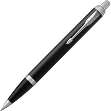 Parker Arrow Clip Stainless Steel Grip Ballpoint Pens - Fine Pen Point - Refillable - Retractable - Black - Black Chrome Barrel - 1 Each