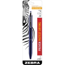 Zebra SARASA Grand Retractable Gel Pen - Refillable - Retractable - Blue Ink - Gel-based - Navy Brass, Blue Steel, Gray Barrel - 1 Each