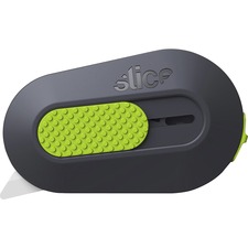 Slice Retract Mini Cutter - Ceramic Blade - Built-in Magnet, Retractable, Non-sparking, Non-conductive, Rubberized Slider Button, Rust-free - Acrylonitrile Butadiene Styrene (ABS), Neodymium Magnet, Stainless Steel, Zirconia, Rubber - Gray, Green - 2.4" Length - 1 Each