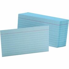 Oxford Colored Ruled Index Cards - Front Ruling Surface - Ruled - 90 lb Basis Weight - 3" x 5" - Blue Paper - 100 / Pack