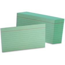 Oxford Colored Ruled Index Cards - Front Ruling Surface - Ruled - 90 lb Basis Weight - 3" x 5" - Green Paper - 100 / Pack