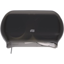 TORK Twin Jumbo Bath Tissue Roll Dispenser, 9 inch Single - Roll Dispenser - 2 x Roll - 11.80" (299.72 mm) Height x 19.30" (490.22 mm) Width x 5.50" (139.70 mm) Depth - Vinyl, Plastic - Smoke - Impact Resistant, See-Through Cover, Flame Retardant, Chemical Resistant - 1 Each