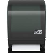 TORK Hand Towel Roll Dispenser, Push-Bar Auto Transfer - 15.8" Height x 10.5" Width x 8.8" Depth - Enameled Steel, Plastic - Smoke, Gray - See-Through Cover, Impact Resistant, Flame Retardant, Chemical Resistant - 1