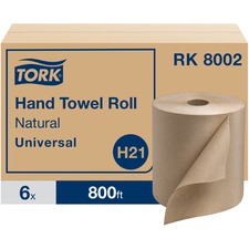 TORK Universal Hand Towel Roll - 1 Ply - 7.90" x 800 ft - 800 Sheets/Roll - 7.80" Roll Diameter - 1.90" Core - Natural - Paper - 6 / Carton