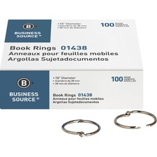 Business Source Standard Book Rings - 1.50" (38.10 mm) Diameter - Silver - Nickel Plated - 100 / Box